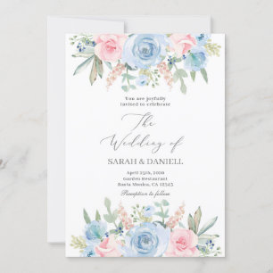 Blue and pink wedding invitation