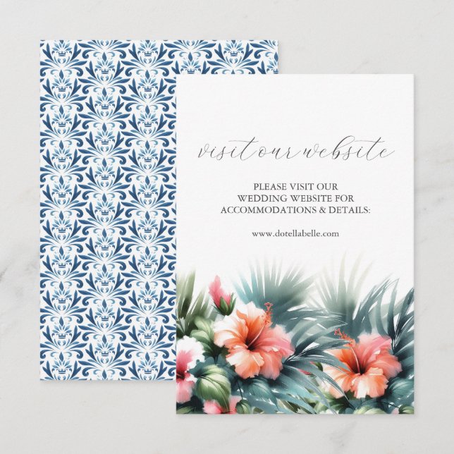 Blue and Pink Wedding Website Insert Card (Front/Back)