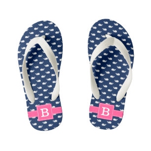 Blue and Pink Whales Square Monogram Kid's Jandals