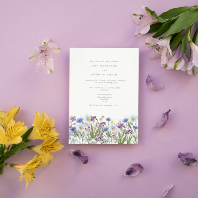 Blue and Pink Wildflower Wedding Invitation (Creator Uploaded)