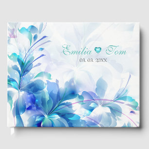 Blue And Purple Abstract Flowers Guest Book
