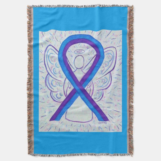 Blue and Purple Awareness Ribbon Angel Blankets (Front Vertical)