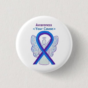 Blue and Purple Awareness Ribbon Angel Button