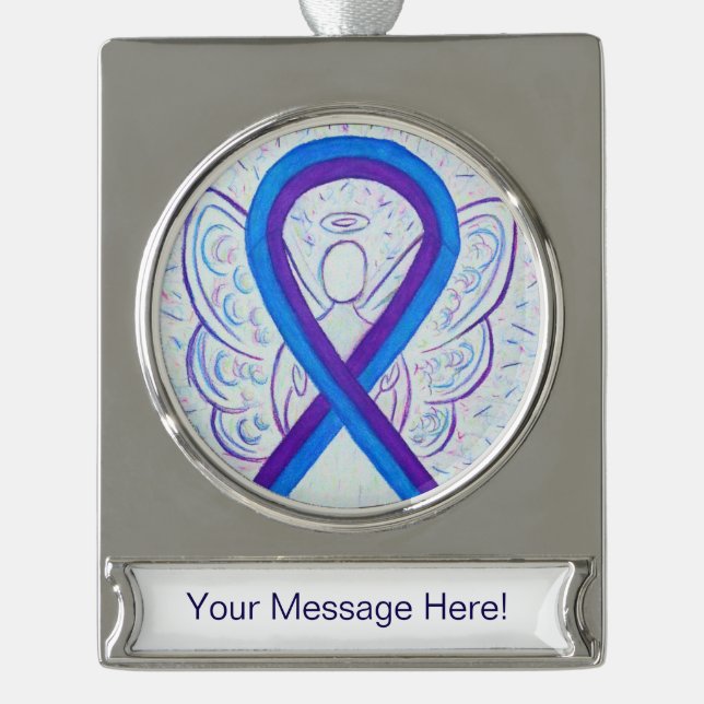 Blue and Purple Awareness Ribbon Angel Ornament (Front)