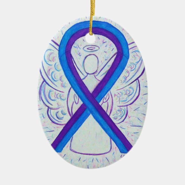 Blue and Purple Awareness Ribbon Angel Ornament (Front)