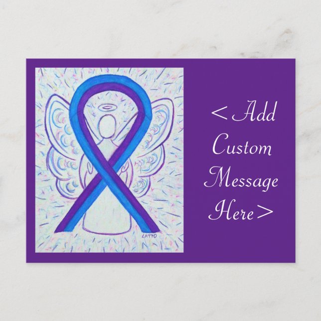 Blue and Purple Awareness Ribbon Angel Postcard (Front)