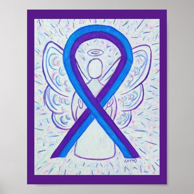 Blue and Purple Awareness Ribbon Angel Poster (Front)