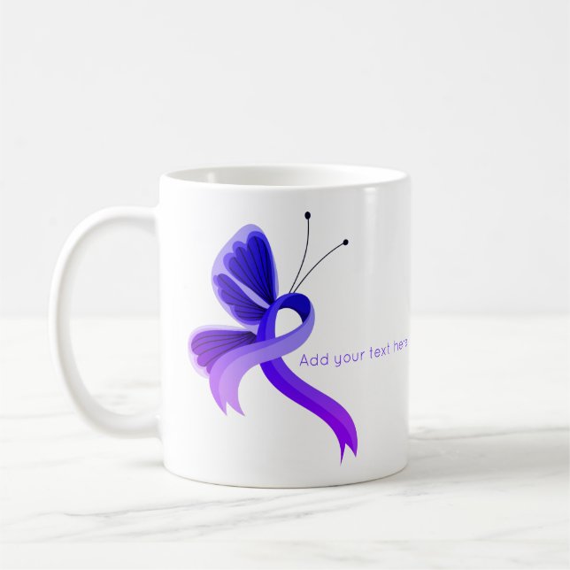 Blue and Purple Awareness Ribbon Butterfly Coffee Mug (Left)