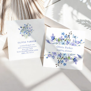 Blue and Purple Boho   Floral Square Business Card