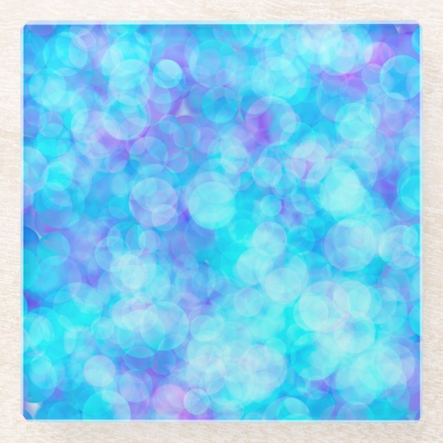Blue and Purple Bokeh Bubbles  Glass Coaster (Front)