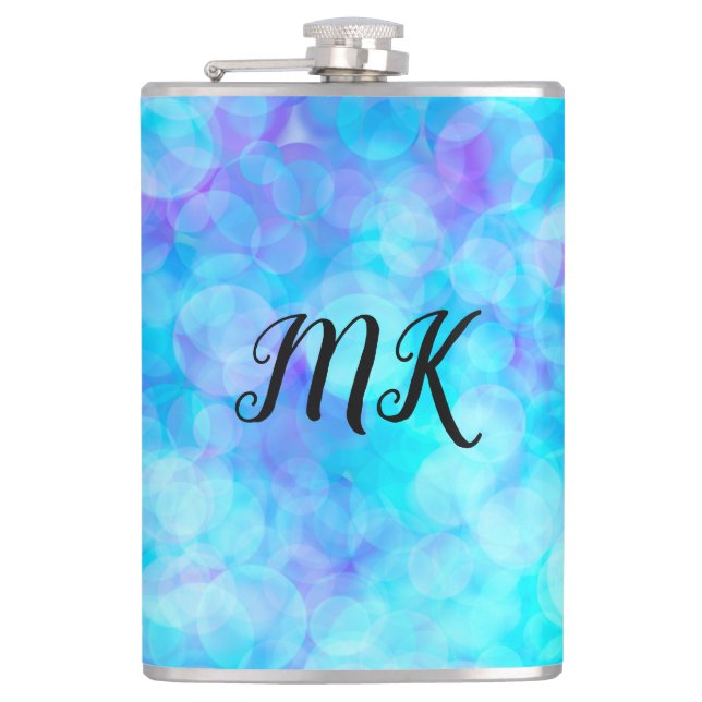 Blue and Purple Bokeh Bubbles  Hip Flask (Front)