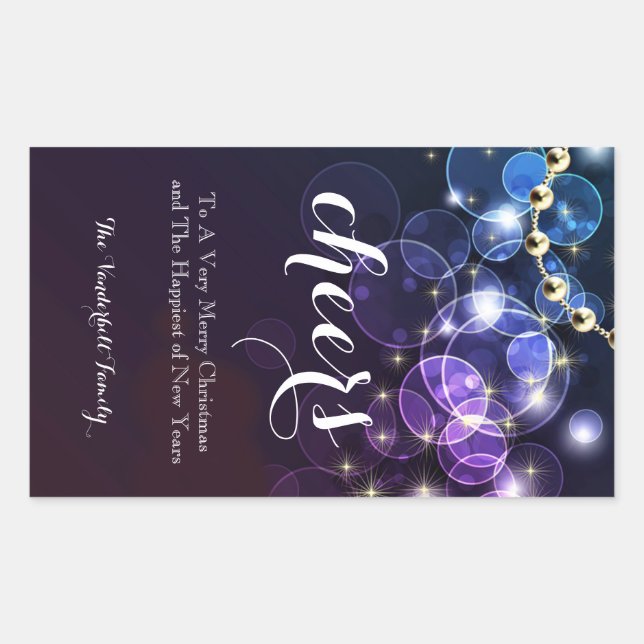 Blue and Purple Bubble Christmas Wine Bottle Label (Front)
