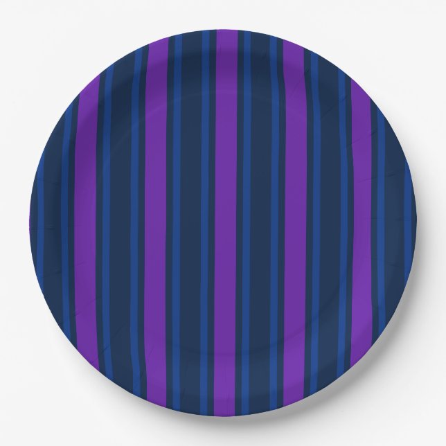 Blue and purple candy stripes paper plate (Front)