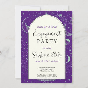 Blue and Purple Celestial Moon Engagement Party Invitation