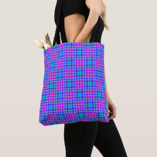 Blue and Purple Colourful Plaid Modern Tote Bag