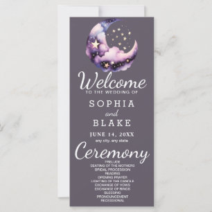 Blue and Purple Crescent Moon Wedding Program