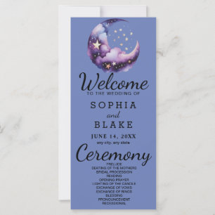 Blue and Purple Crescent Moon Wedding Program