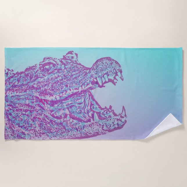 Blue and Purple Crocodile Print Beach Towel (Front)