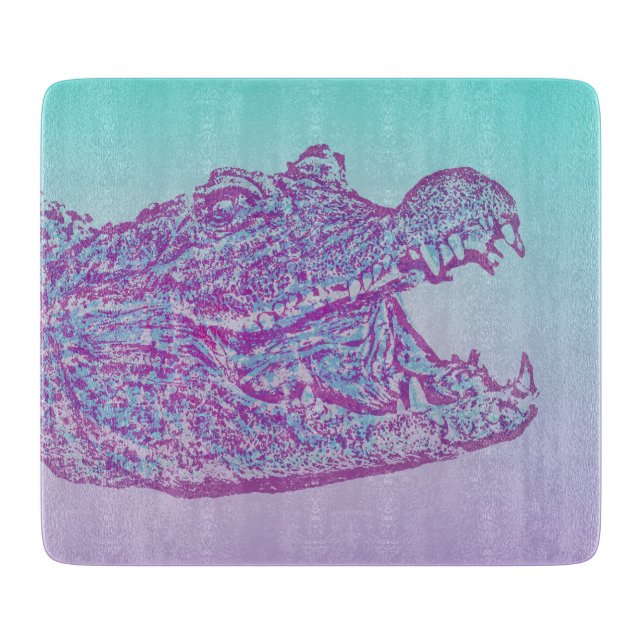 Blue and Purple Crocodile Print Cutting Board (Front)