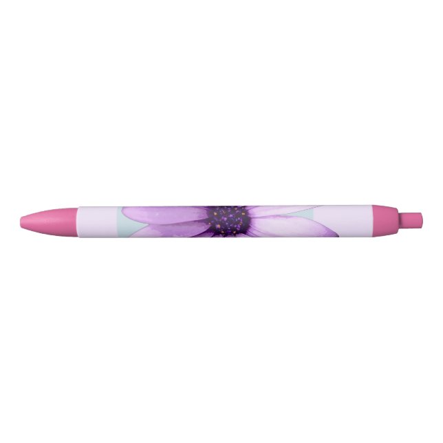Blue and Purple Daisy Pattern Black Ink Pen (Front)