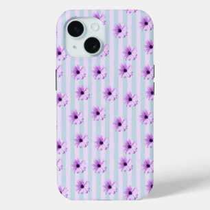 Blue and Purple Daisy Pattern iPhone 15 Case