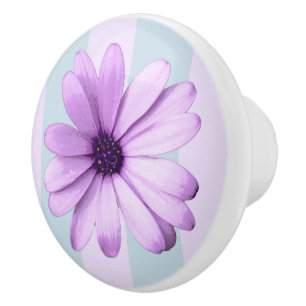 Blue and Purple Daisy Pattern Ceramic Knob