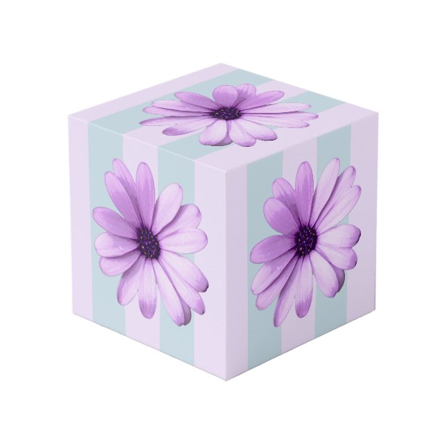 Blue and Purple Daisy Pattern Cube (Front Angled)