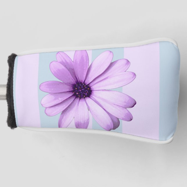 Blue and Purple Daisy Pattern Golf Head Cover (Front)