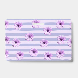 Blue and Purple Daisy Pattern ID Badge