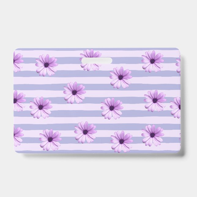 Blue and Purple Daisy Pattern ID Badge (Front)