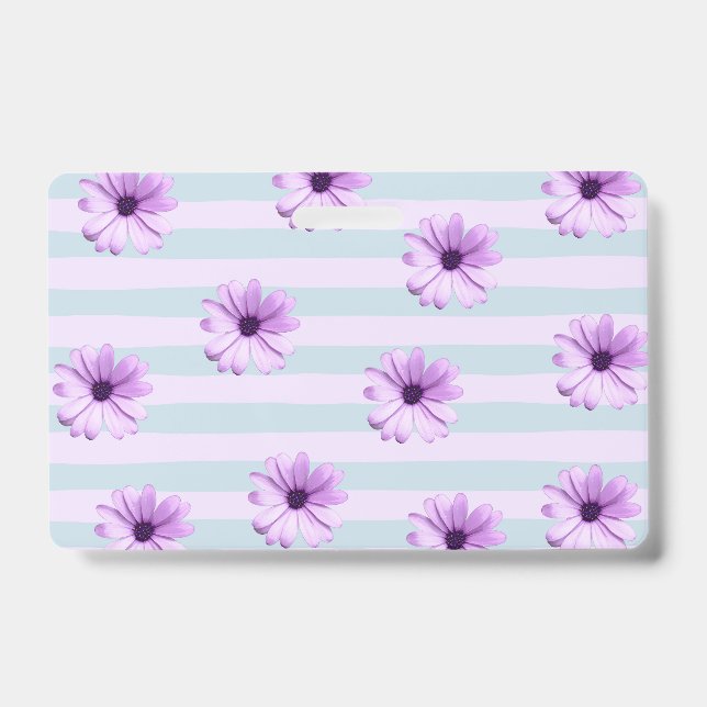 Blue and Purple Daisy Pattern ID Badge (Front)