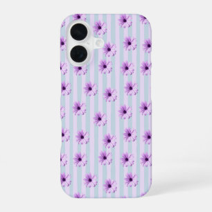 Blue and Purple Daisy Pattern iPhone 16 Case