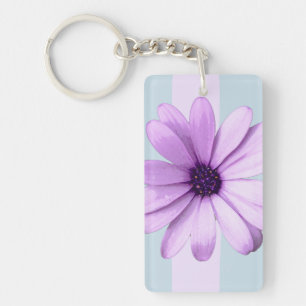 Blue and Purple Daisy Pattern Key Ring