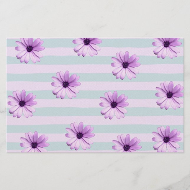 Blue and Purple Daisy Pattern Stationery (Front)