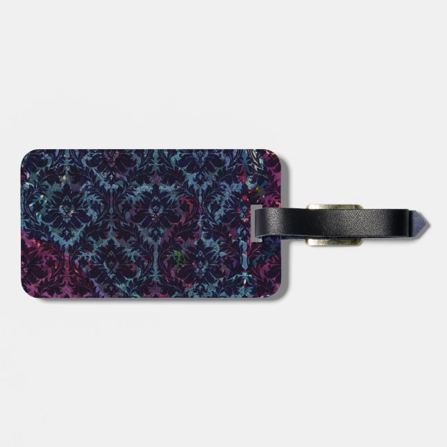 Blue and purple Damask Luggage Tag (Back Horizontal)