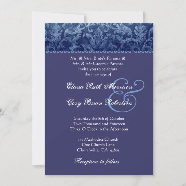 Blue and Purple Damask Wedding Invitation R431 (Front)
