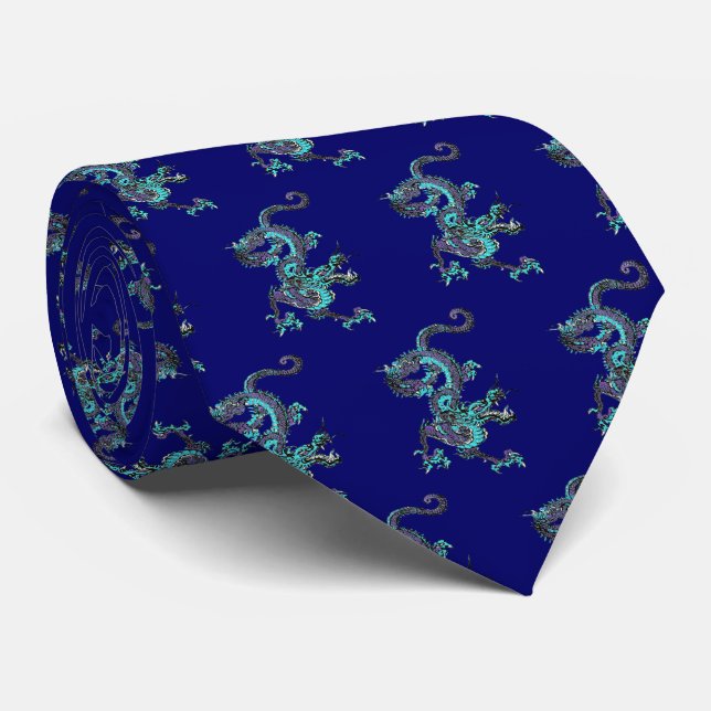 Blue And Purple Dragon v14 Tie (Rolled)