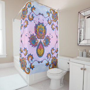 Blue and Purple Floral Art, Mehndi Blue Bliss Shower Curtain