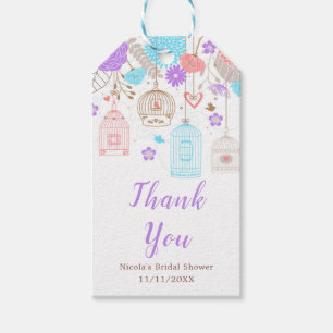 Blue and Purple Floral Bird Cages Bridal Shower Gift Tags