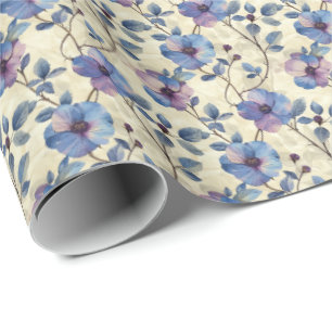 Blue and Purple Floral Birthday Gift Wrap Wrapping