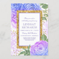 Blue and Purple Floral Gold Confetti Birthday
