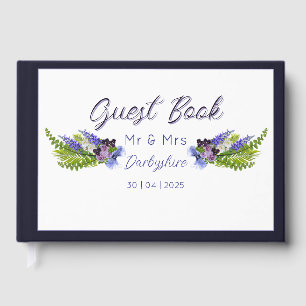 Blue and purple floral  guest book