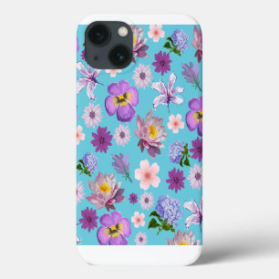 Blue and Purple Floral iPhone Case
