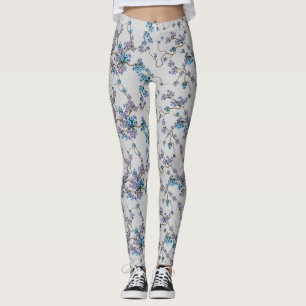 Blue and Purple Floral on Grey Leggings