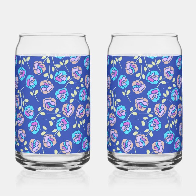 Blue and Purple Floral Pattern Can Glass (Front)