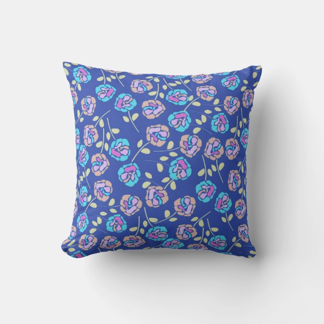 Blue and Purple Floral Pattern Cushion (Front)
