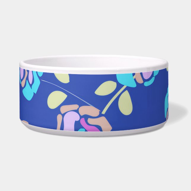 Blue and Purple Floral Pattern Dog Bowl (Front)