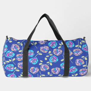 Blue and Purple Floral Pattern Duffle Bag