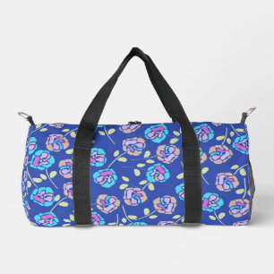 Blue and Purple Floral Pattern Duffle Bag