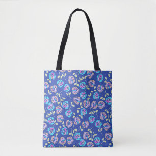 Blue and Purple Floral Pattern Tote Bag
